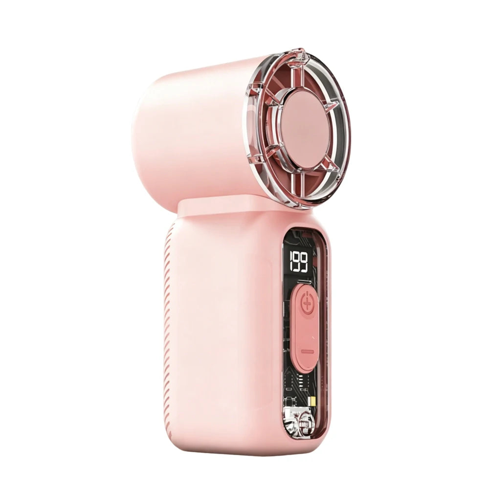 Portable Handheld Mini Fan, Rechargeable USB Personal Cooling Breeze For Travel And Outdoors in pink with digital display and compact handheld design