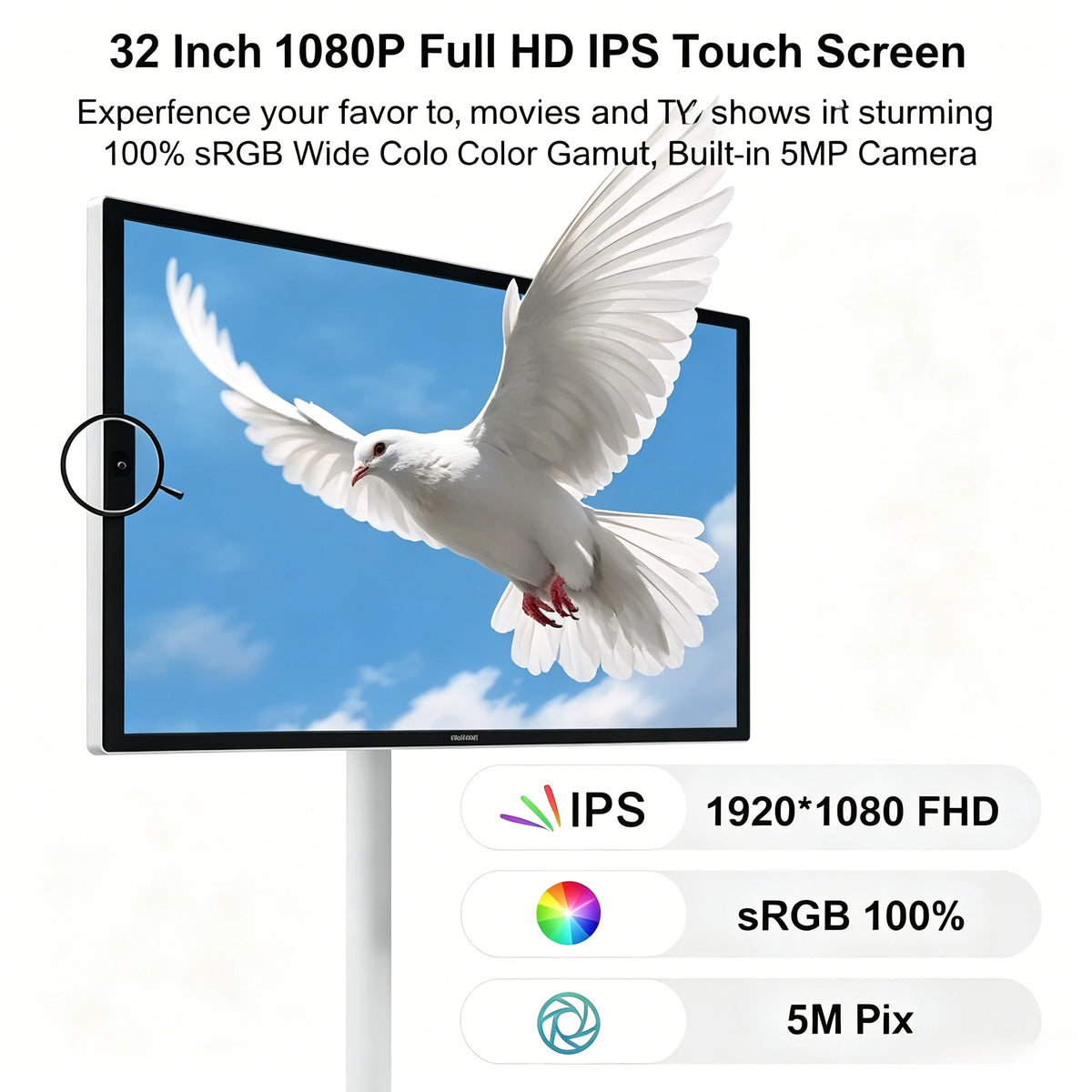 Portable Smart Touch Display in portrait mode with adjustable rotation for browsing, creative work, and content viewing