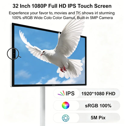 Portable Smart Touch Display in portrait mode with adjustable rotation for browsing, creative work, and content viewing