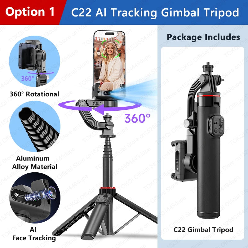 Premium 360° Face Tracking Gimbal for Mobile & Camera