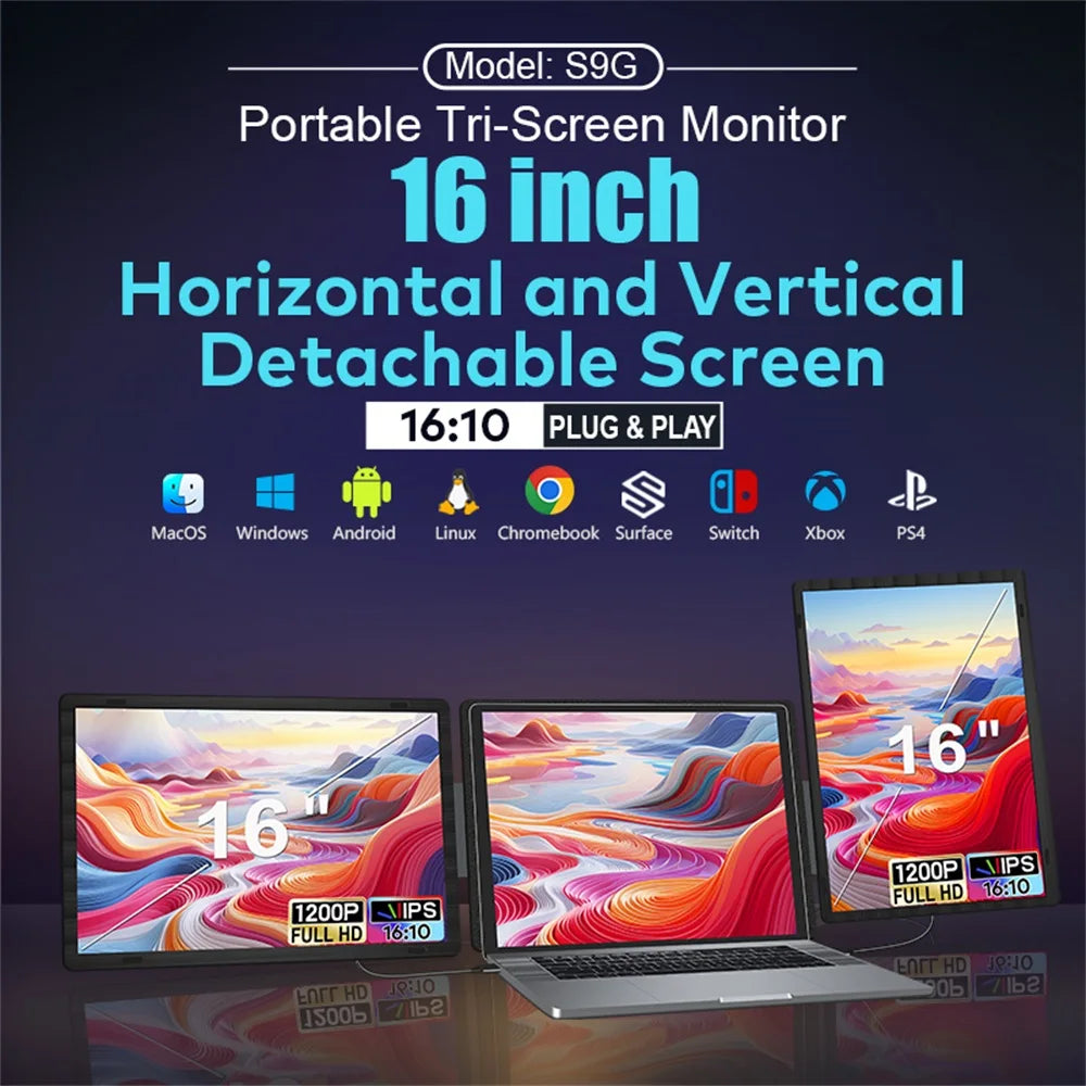 Portable Dual Screen Extender attached to a laptop for convenient dual-monitor productivity