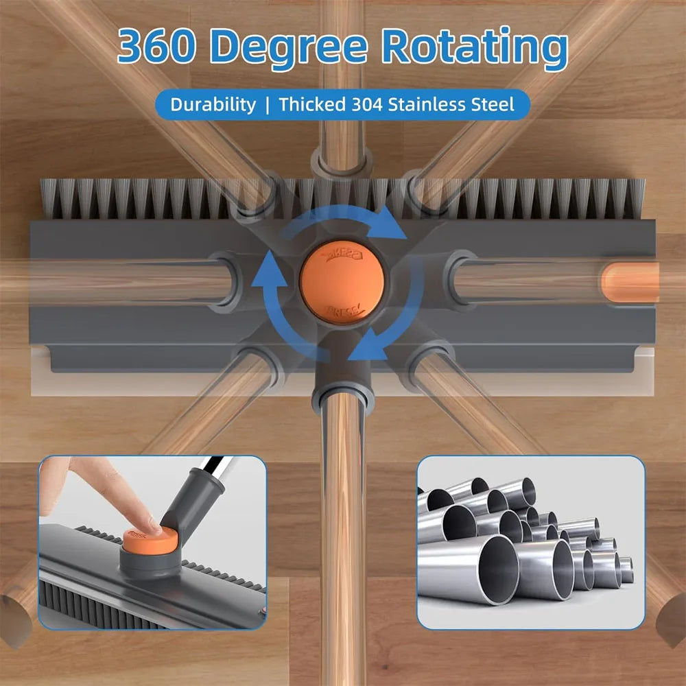 4-In-1 Floor Cleaning Tool With Telescopic Handle, 360° Rotating Brush & Squeegee – 360° rotating brush head for cleaning corners and tight spaces