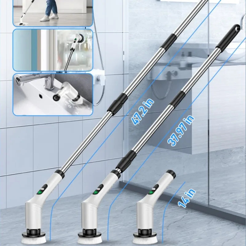 Electric Spin Scrubber Pro with extended telescopic handle for hard-to-reach areas