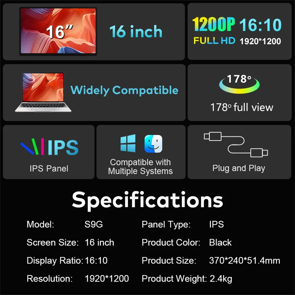 Portable Dual Screen Extender displaying vibrant Full HD visuals with a 1920x1200 resolution