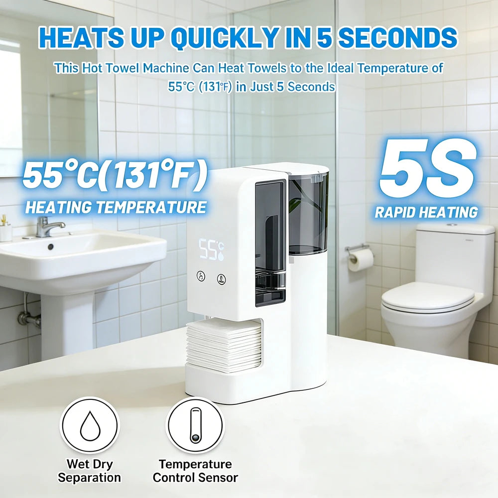 Luxury Quick-Heat Face Towel Dispenser, fast Face Towel Dispenser with a five-second towel warming cycle