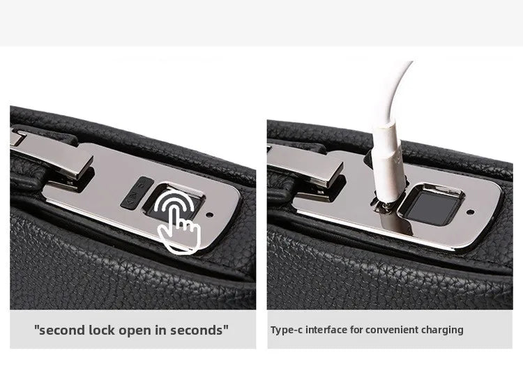 Men's Biometric Clutch Bag With Fingerprint Lock, Secure Anti-Theft Organizer featuring a fingerprint security lock and Type-C charging interface
