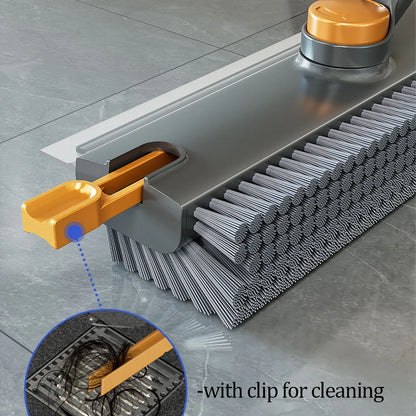 4-In-1 Floor Cleaning Tool With Telescopic Handle, 360° Rotating Brush & Squeegee – angled bristles for grout lines and narrow bathroom areas