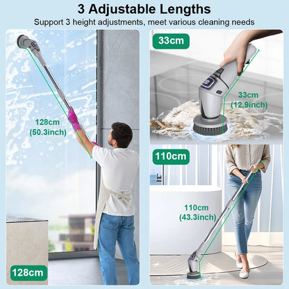 PowerClean 10-in-1 Electric Spin Scrubber with multiple brush heads for kitchens, bathrooms, and fixtures