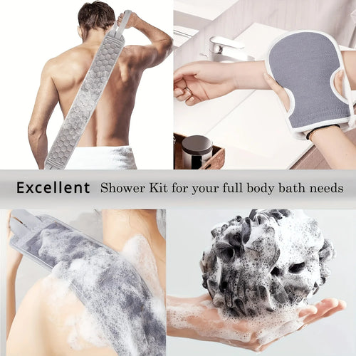 Revitalize Skin Exfoliating Bath Set long-handled back scrubber for gentle body exfoliation and hard-to-reach areas
