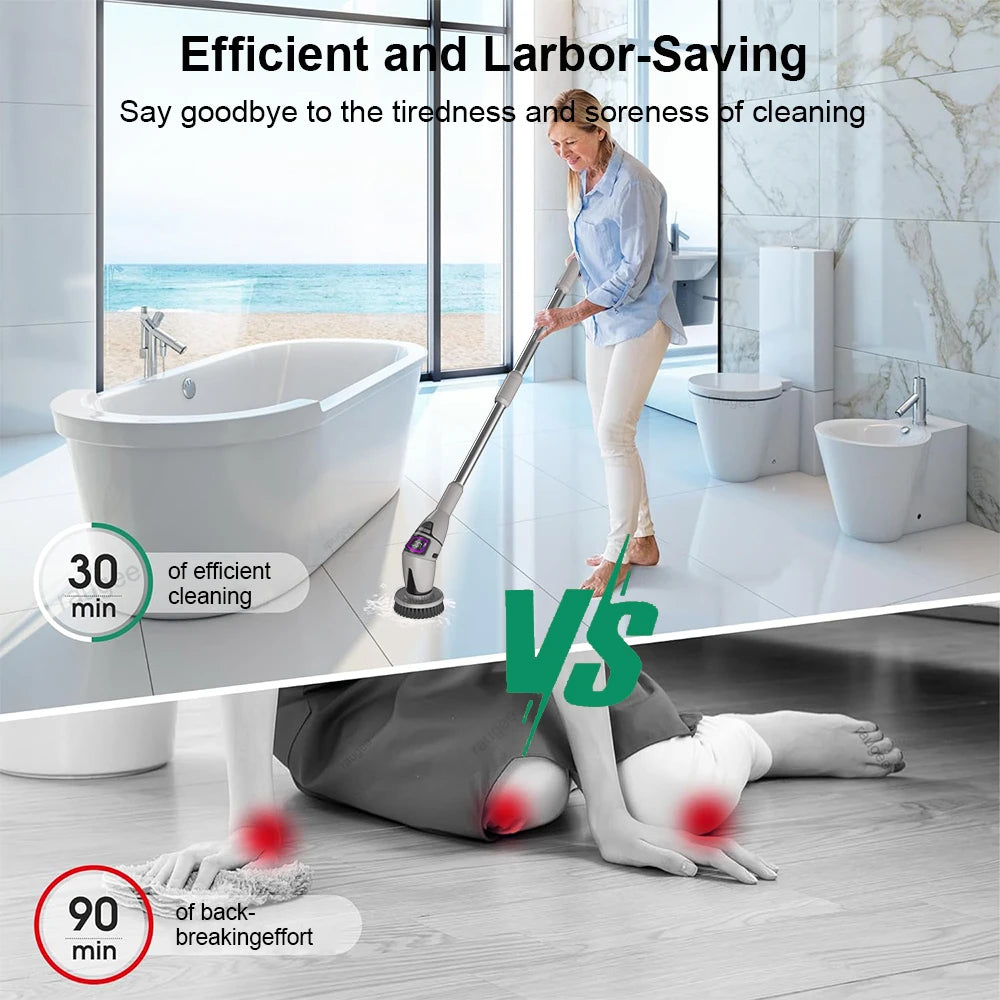 PowerClean 10-in-1 Electric Spin Scrubber with ergonomic cordless design for effortless cleaning
