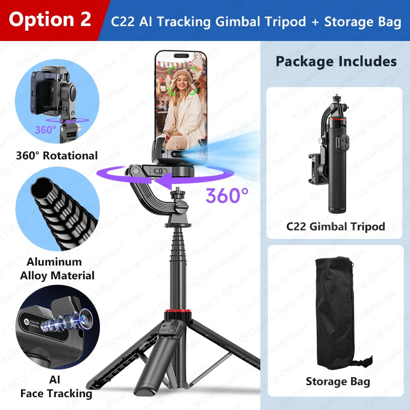 Premium 360° Face Tracking Gimbal for Mobile & Camera