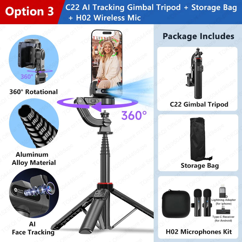 Premium 360° Face Tracking Gimbal for Mobile & Camera