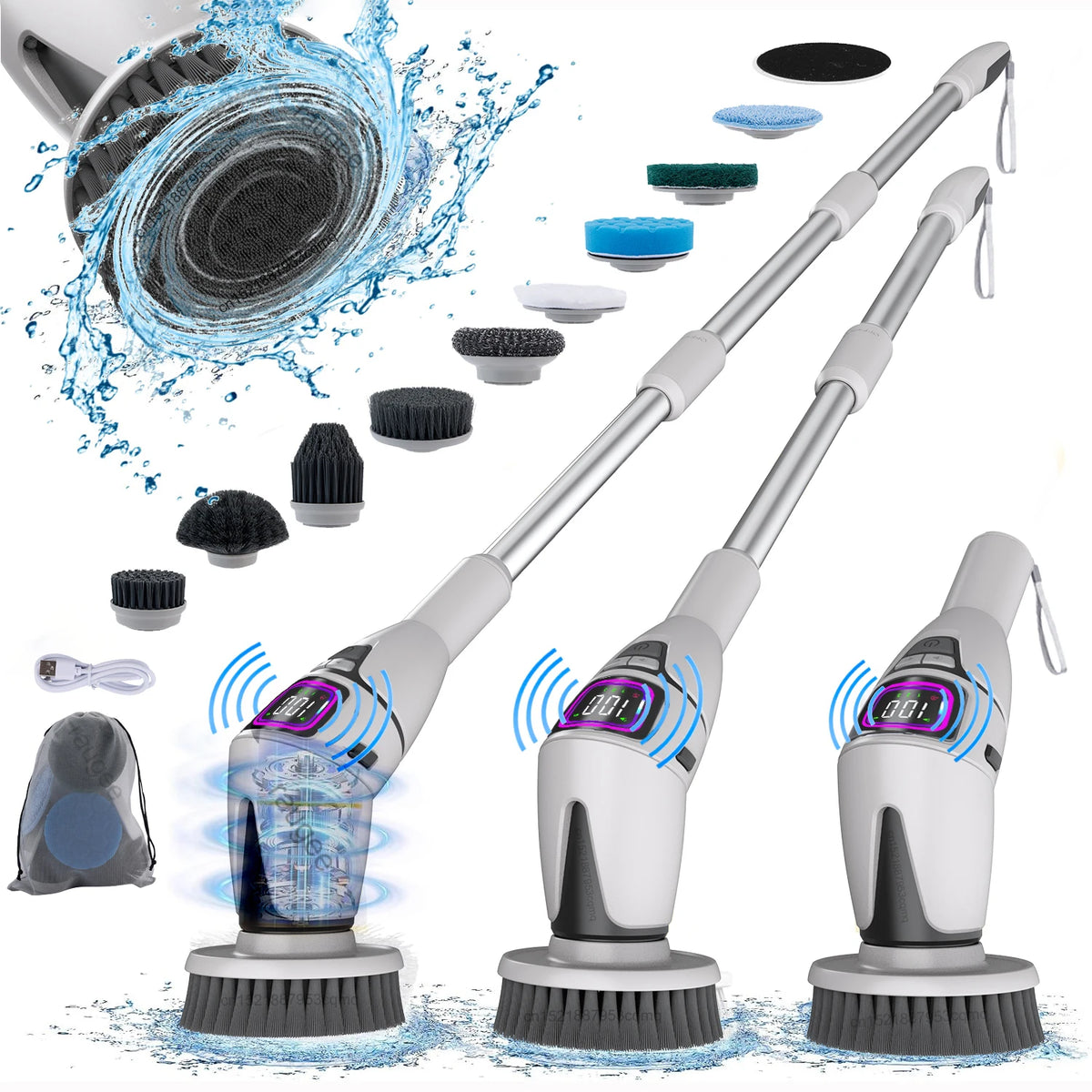 PowerClean 10-in-1 Electric Spin Scrubber with interchangeable cleaning heads for versatile home cleaning